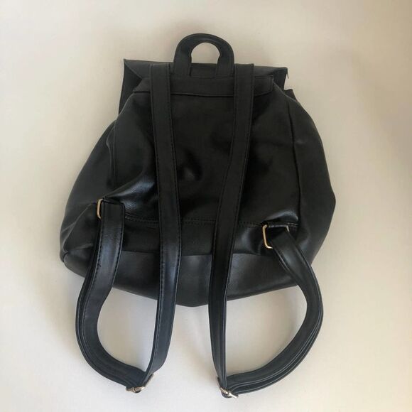 Black Leather Mini Backpack Bag Handbag - Picture 2 of 4